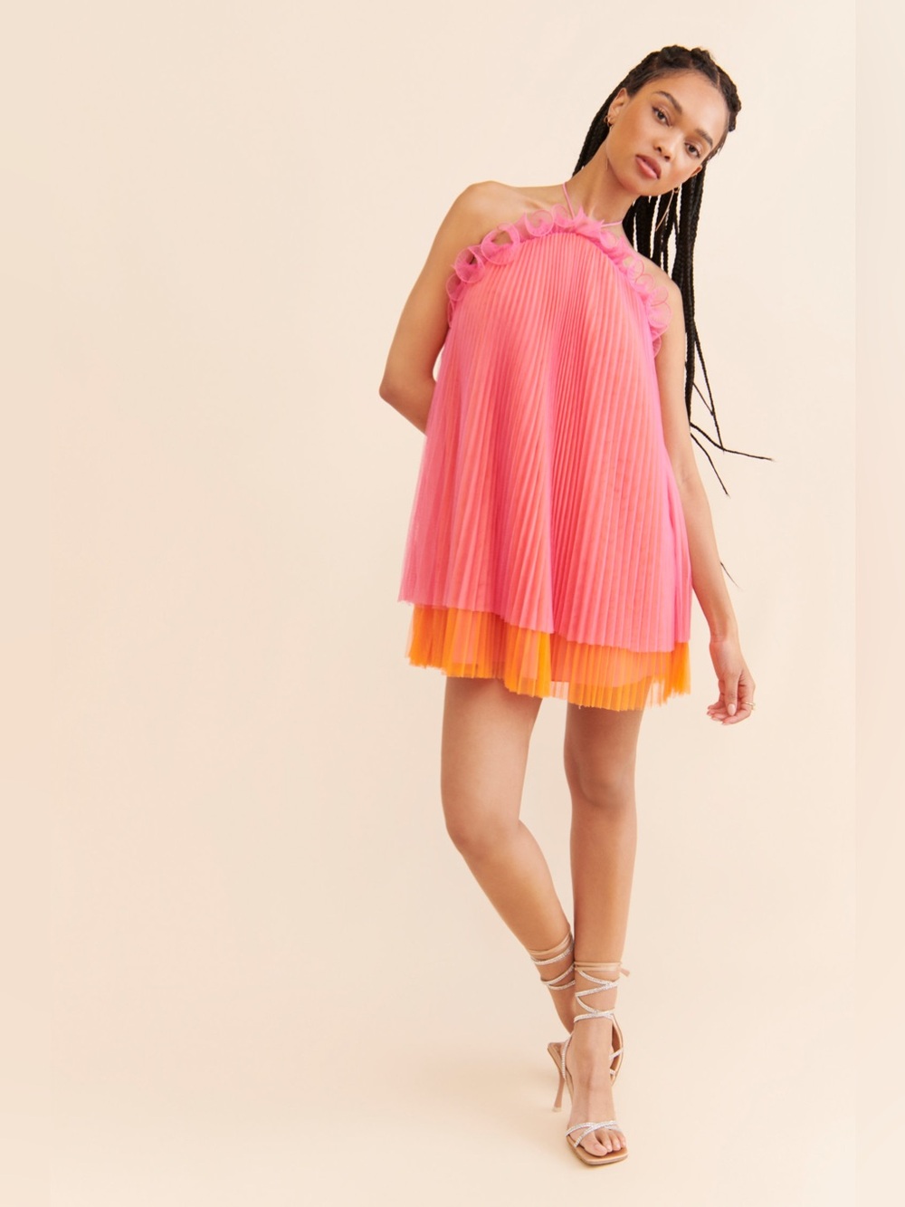 AMUR Tate Halter Tulle Mini Dress Pink Orange Size 2 - Picture 4 of 11